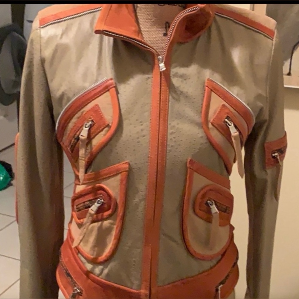 Tan and Orange Italian leather Women's Jacket